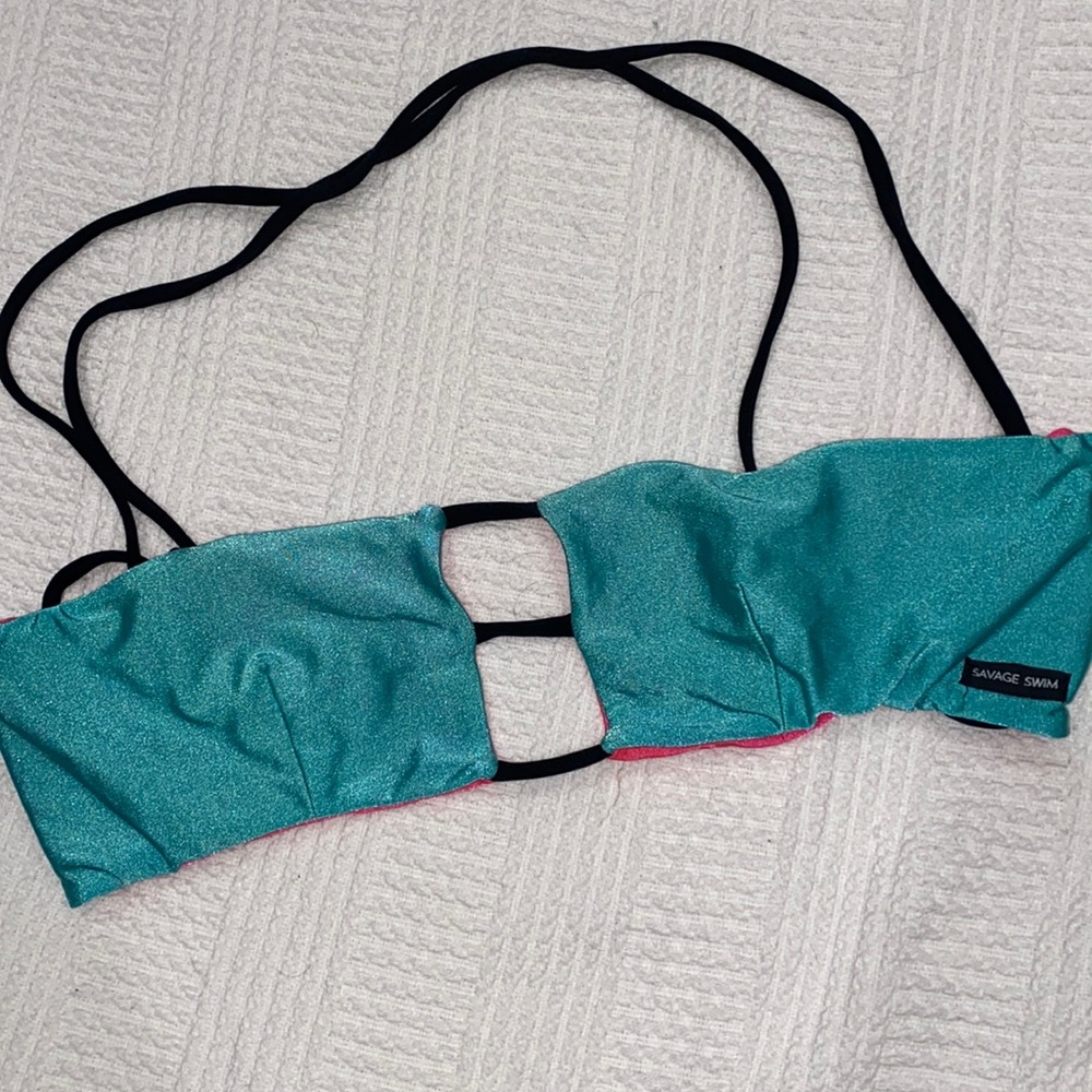 Savage Swim reversible bikini top. Size M. Teal/pink. Never worn.